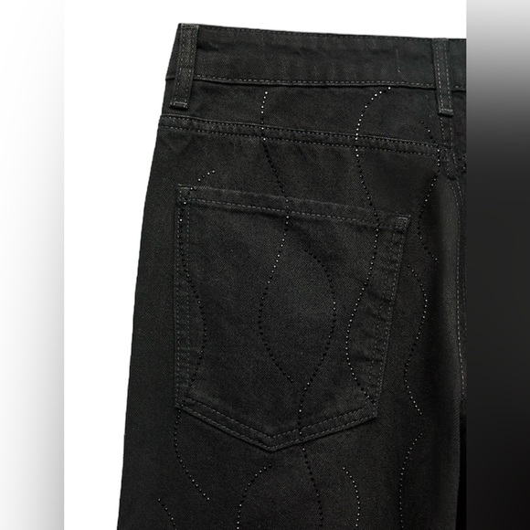 Zara Womens Straight Leg Mid Rise Rhinestone Black Jeans Size US 2/ EU 34 NWT - Picture 10 of 13